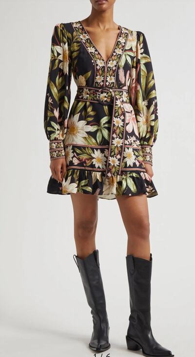 FARM Rio Dresses & Skirts - Farm Rio Black Surreal Flowers Long Sleeve Mini Dress size small (New)